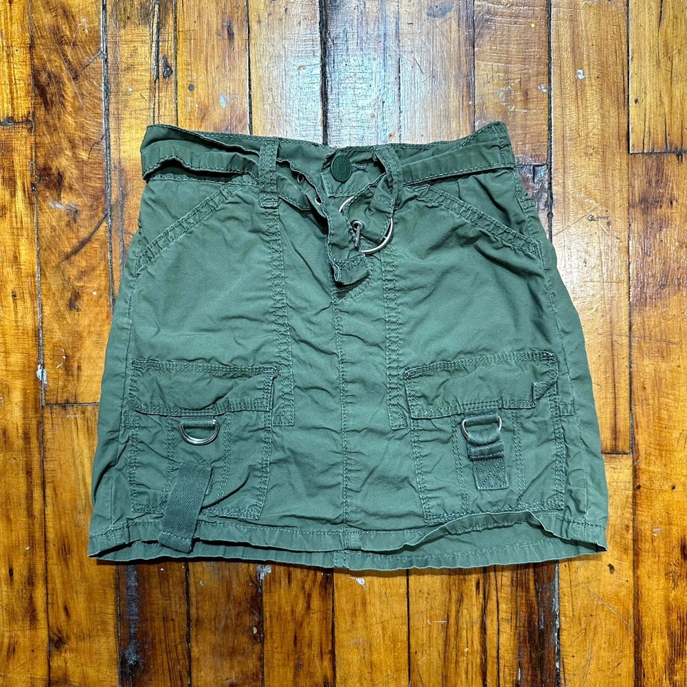 Justice Mini Skirt Girls Size 10 Olive Green Cargo Pockets Belted Waist Utility